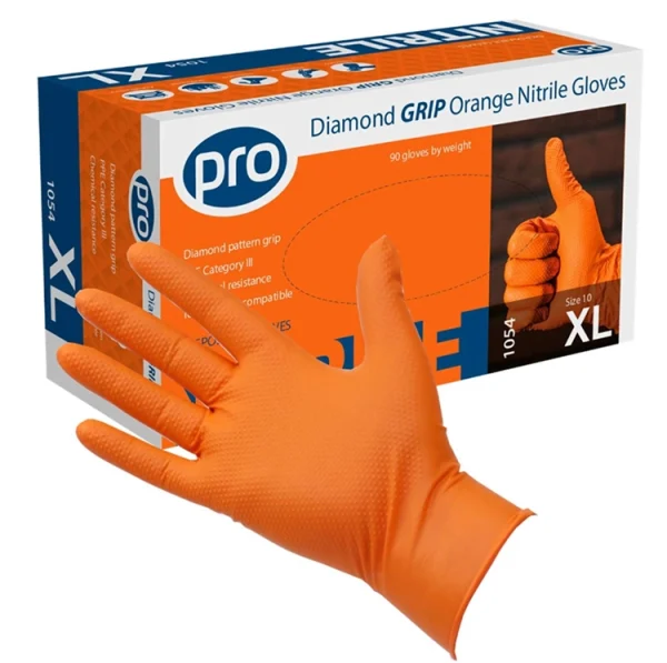 Orange Nitrile Gloves Diamond Grip